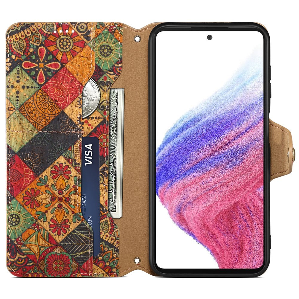 Samsung Galaxy S24-skal med flip-fodral och blommönster i PU-läder + TPU-stativ