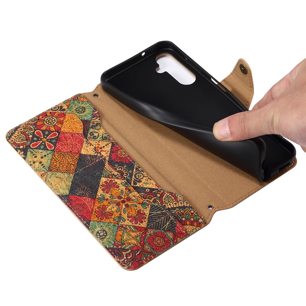 Samsung Galaxy S24-skal med flip-fodral och blommönster i PU-läder + TPU-stativ