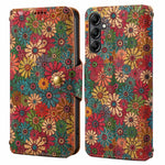 Samsung Galaxy S24-skal med flip-fodral och blommönster i PU-läder + TPU-stativ