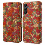 Samsung Galaxy S24-skal med flip-fodral och blommönster i PU-läder + TPU-stativ