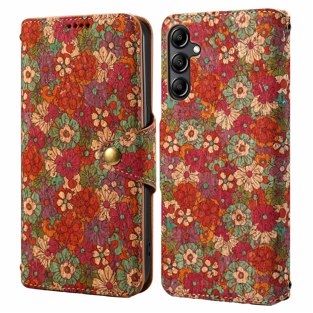 Samsung Galaxy S24-skal med flip-fodral och blommönster i PU-läder + TPU-stativ