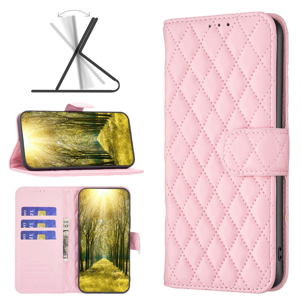 BINFEN COLOR BF Style-14 För Samsung Galaxy A35 5G mobilskal Rhombus Grid Läderfodral
