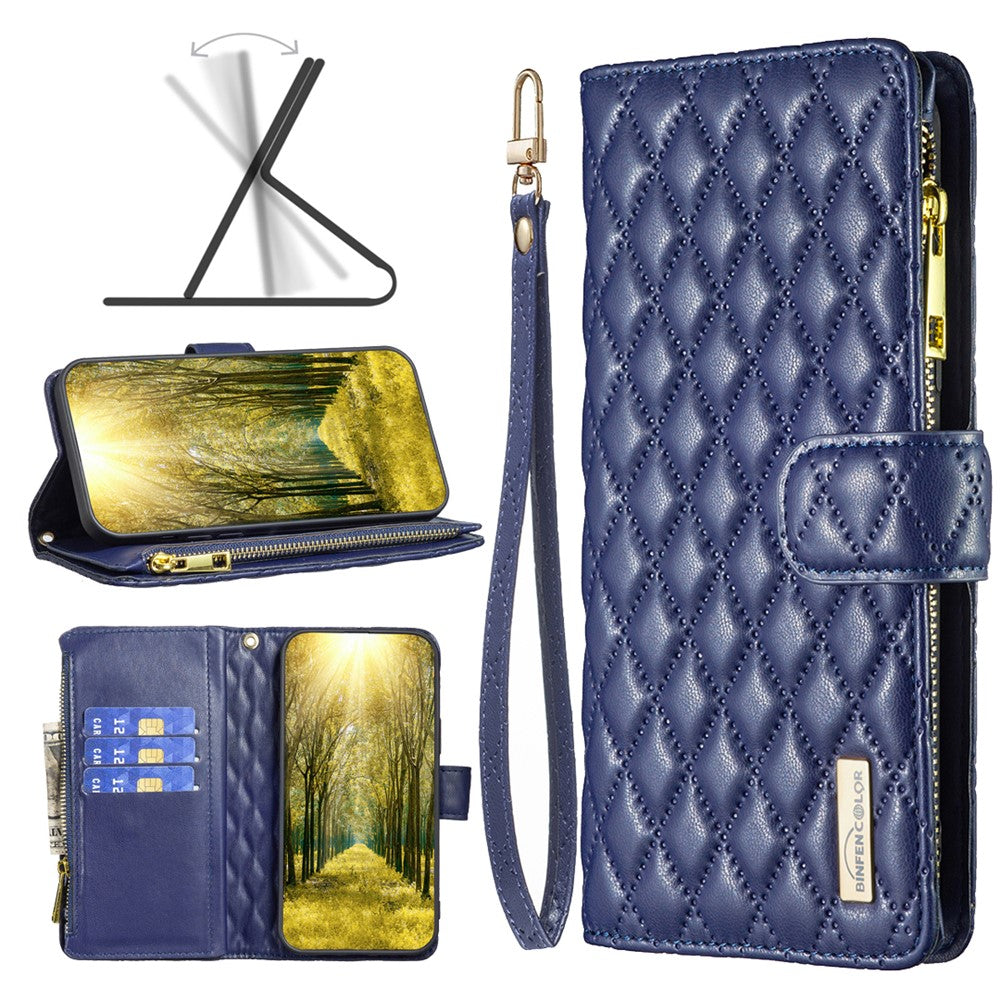 BINFEN COLOR BF Style-15 til Samsung Galaxy A35 5G Etui Lynlåslomme Telefonstativ Cover