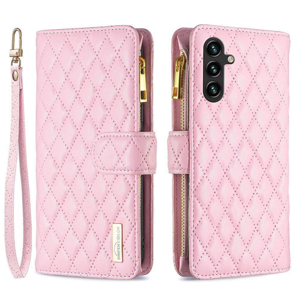 BINFEN COLOR BF Style-15 til Samsung Galaxy A35 5G Etui Lynlåslomme Telefonstativ Cover