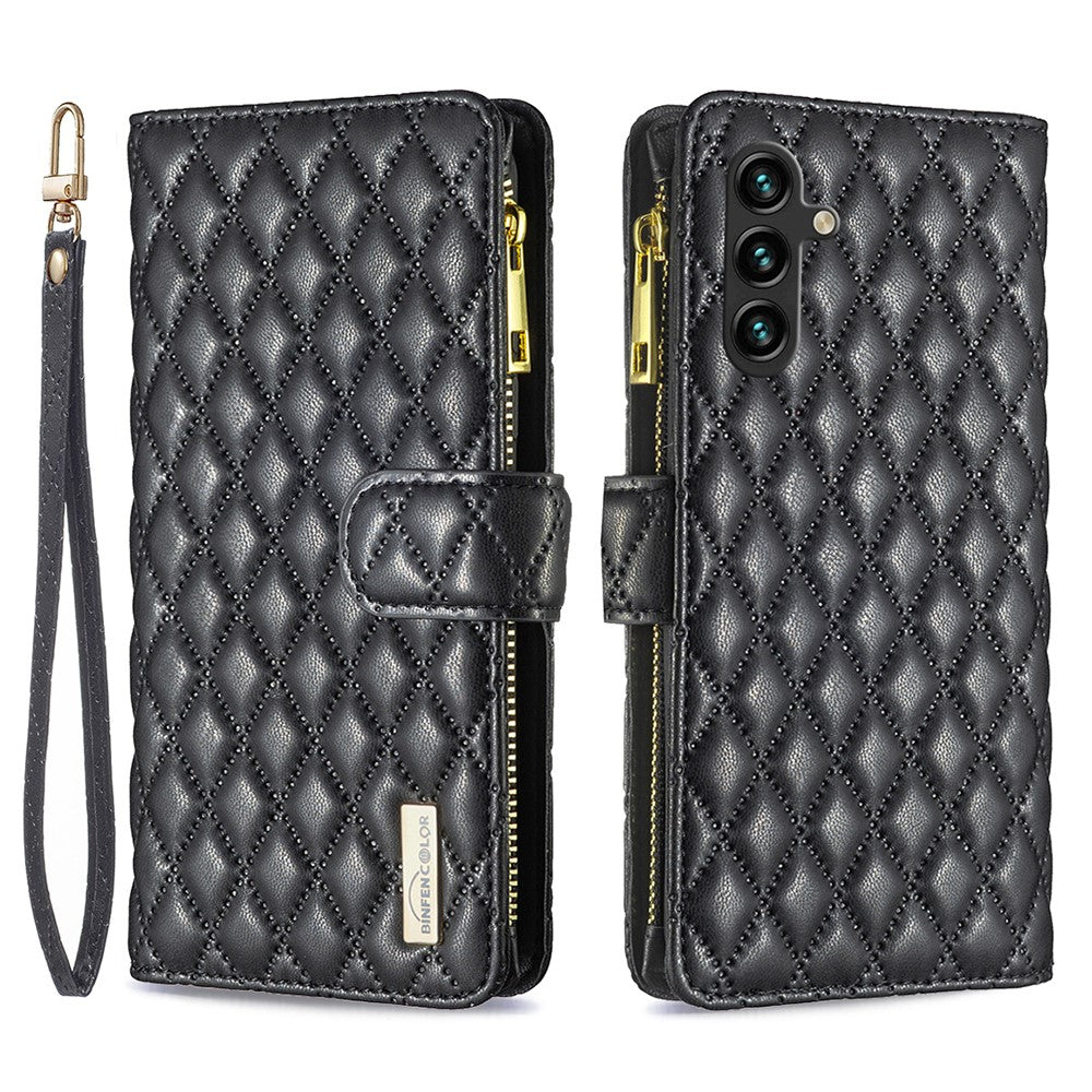 BINFEN COLOR BF Style-15 til Samsung Galaxy A35 5G Etui Lynlåslomme Telefonstativ Cover