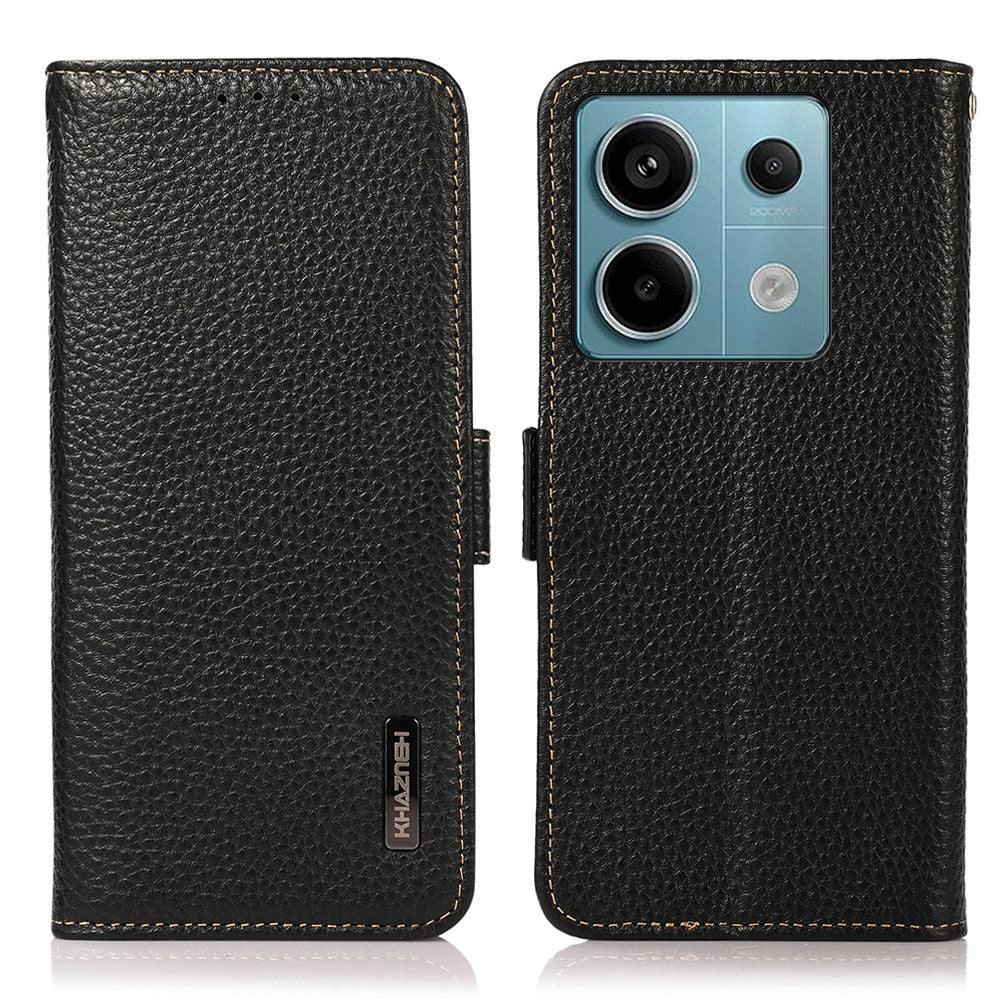 KHAZNEH For Xiaomi Redmi Note 13 5G / 13 5G (China) Phone Case RFID Blocking Genuine Cow Leather Cover