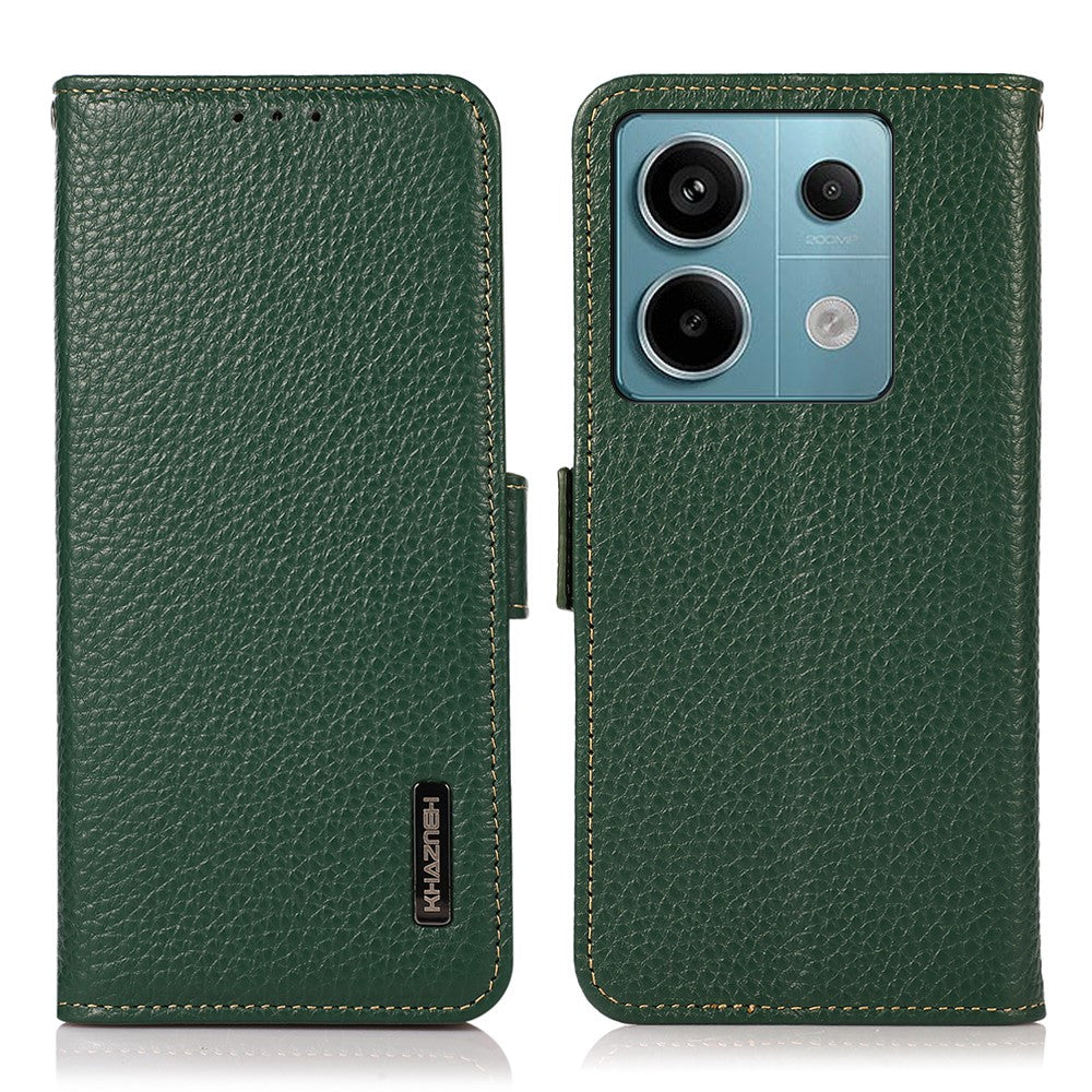 KHAZNEH For Xiaomi Redmi Note 13 5G / 13 5G (China) Phone Case RFID Blocking Genuine Cow Leather Cover