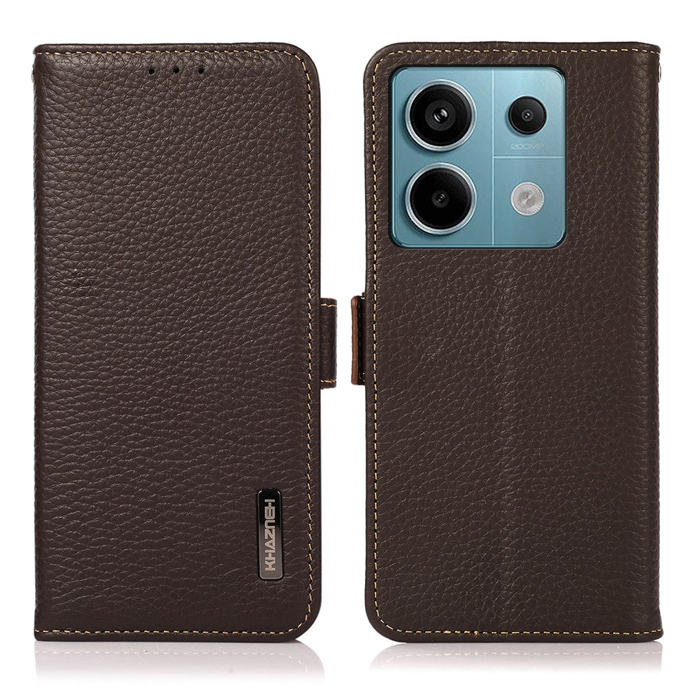 KHAZNEH For Xiaomi Redmi Note 13 5G / 13 5G (China) Phone Case RFID Blocking Genuine Cow Leather Cover