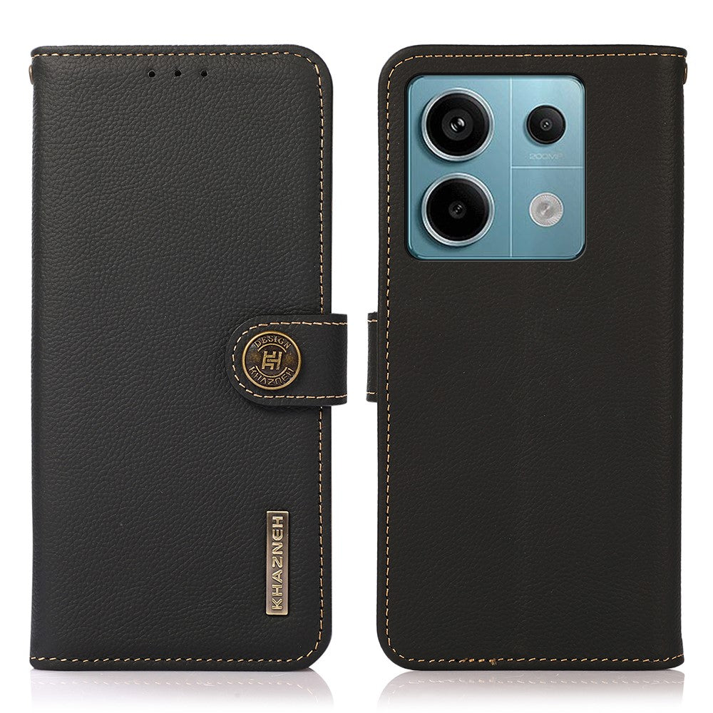 KHAZNEH For Xiaomi Redmi Note 13 5G / 13 5G (China) Case Wallet Stand Genuine Cow Leather Smartphone Cover