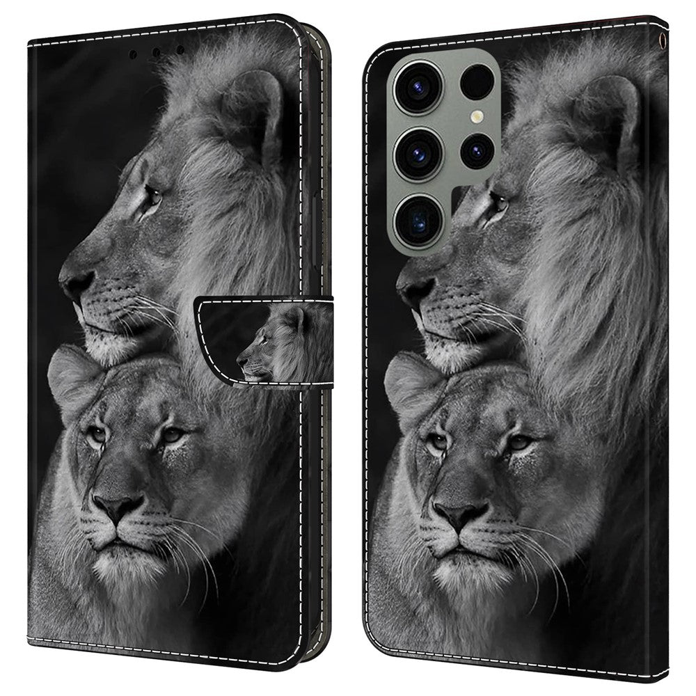 For Samsung Galaxy S24 Ultra Case Anti-fall PU Leather+TPU 3D Pattern Phone Guard Cover