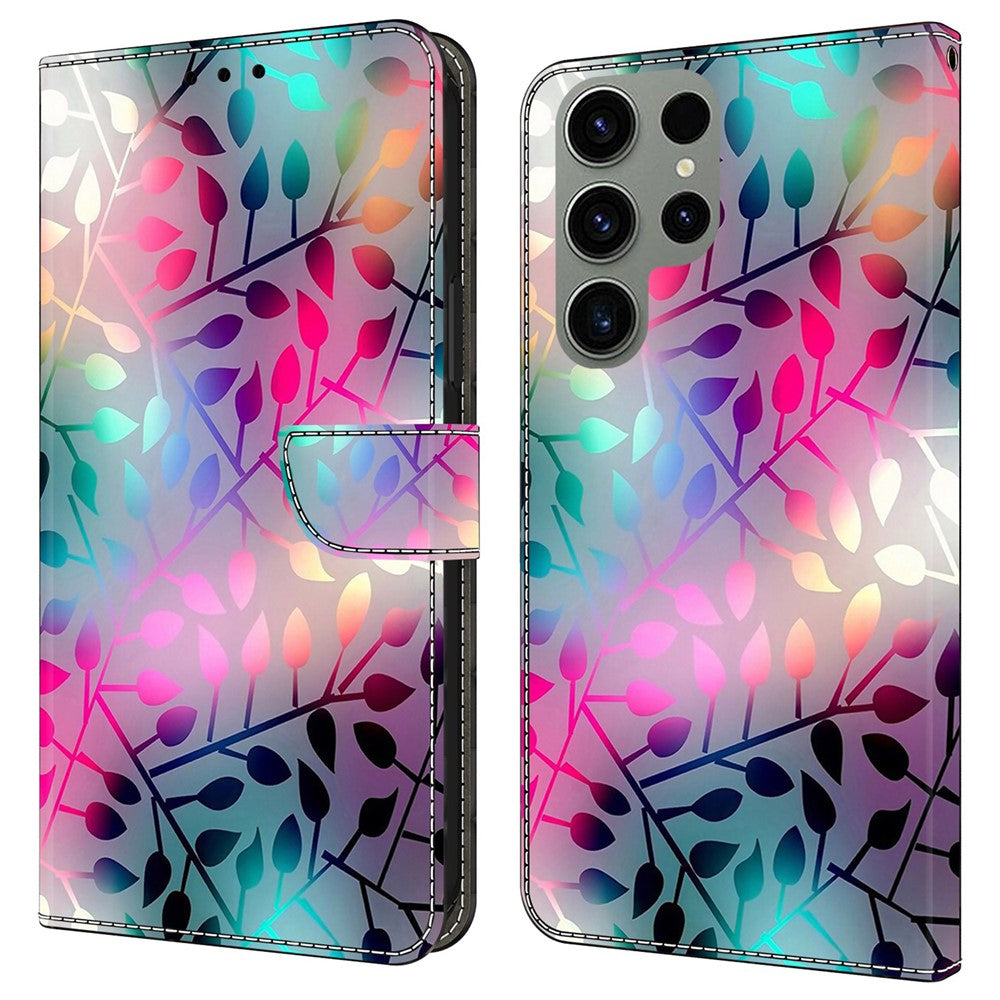 For Samsung Galaxy S24 Ultra Case Anti-fall PU Leather+TPU 3D Pattern Phone Guard Cover