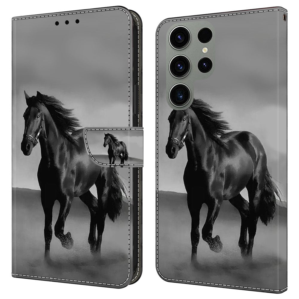 For Samsung Galaxy S24 Ultra Case Anti-fall PU Leather+TPU 3D Pattern Phone Guard Cover