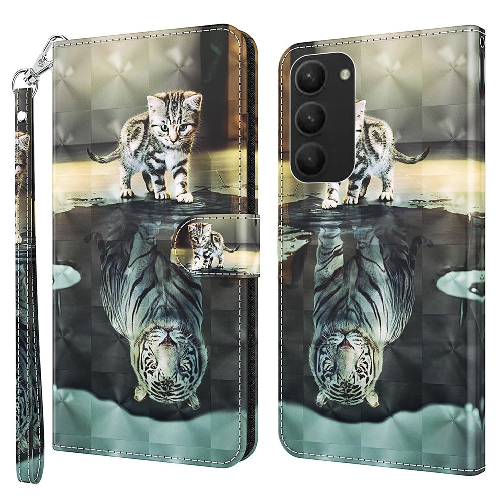 For Samsung Galaxy S24+ Leather 3D Pattern Case Flip Wrist Strap Cell Phone Cover