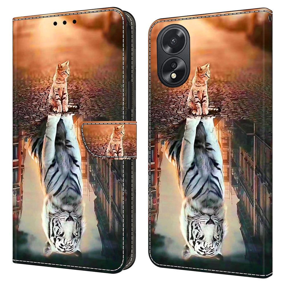 For Oppo A38 4G / A18 4G Leather Phone Case 3D Pattern Magnetic Closure Folio Cover