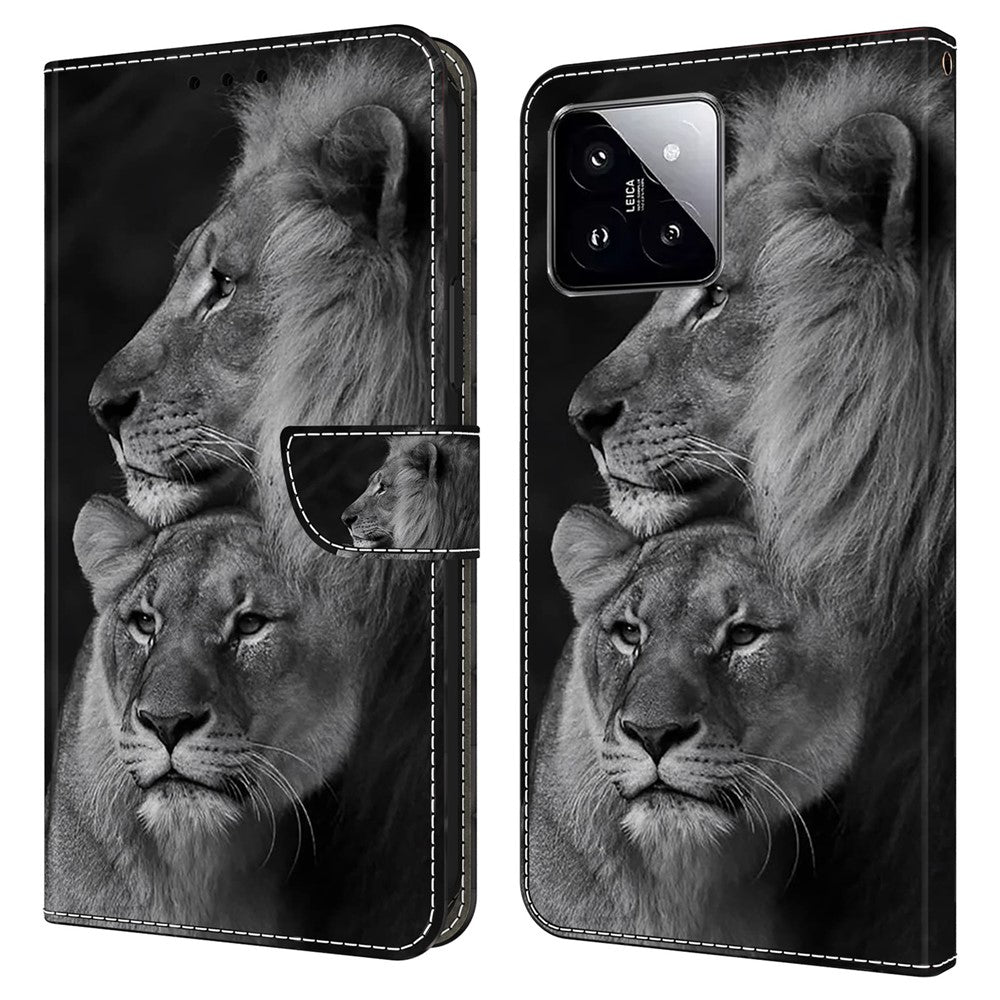 Xiaomi 14 Plånboksfodral med 3D-mönster i PU-läder, stativ och mobilfodral