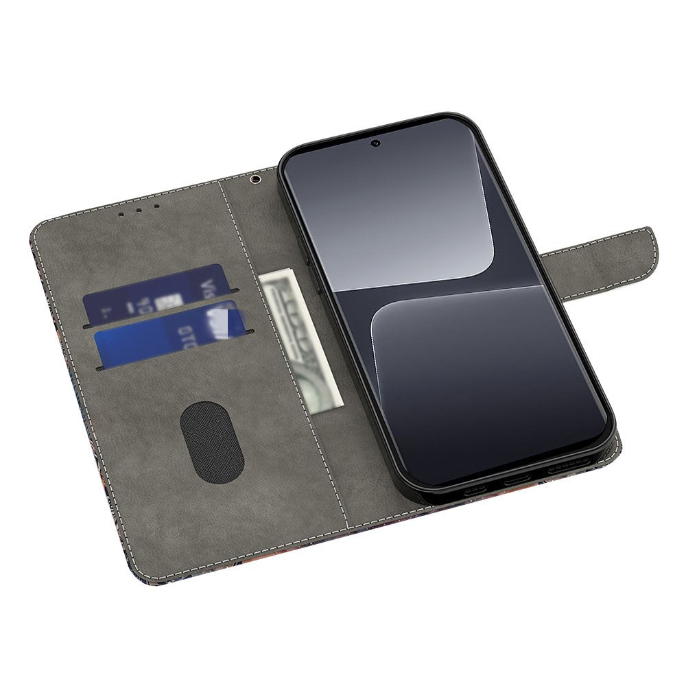 For Xiaomi 14 Case 3D Pattern Printing Phone Cover with Wallet Stand