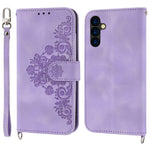 Til Samsung Galaxy A35 5G mobiltelefoncover Blomstermønster i TPU+PU-læder med stropper