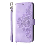Til Samsung Galaxy A35 5G mobiltelefoncover Blomstermønster i TPU+PU-læder med stropper