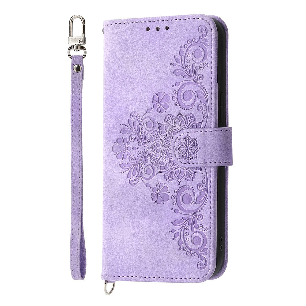 Til Samsung Galaxy A35 5G mobiltelefoncover Blomstermønster i TPU+PU-læder med stropper