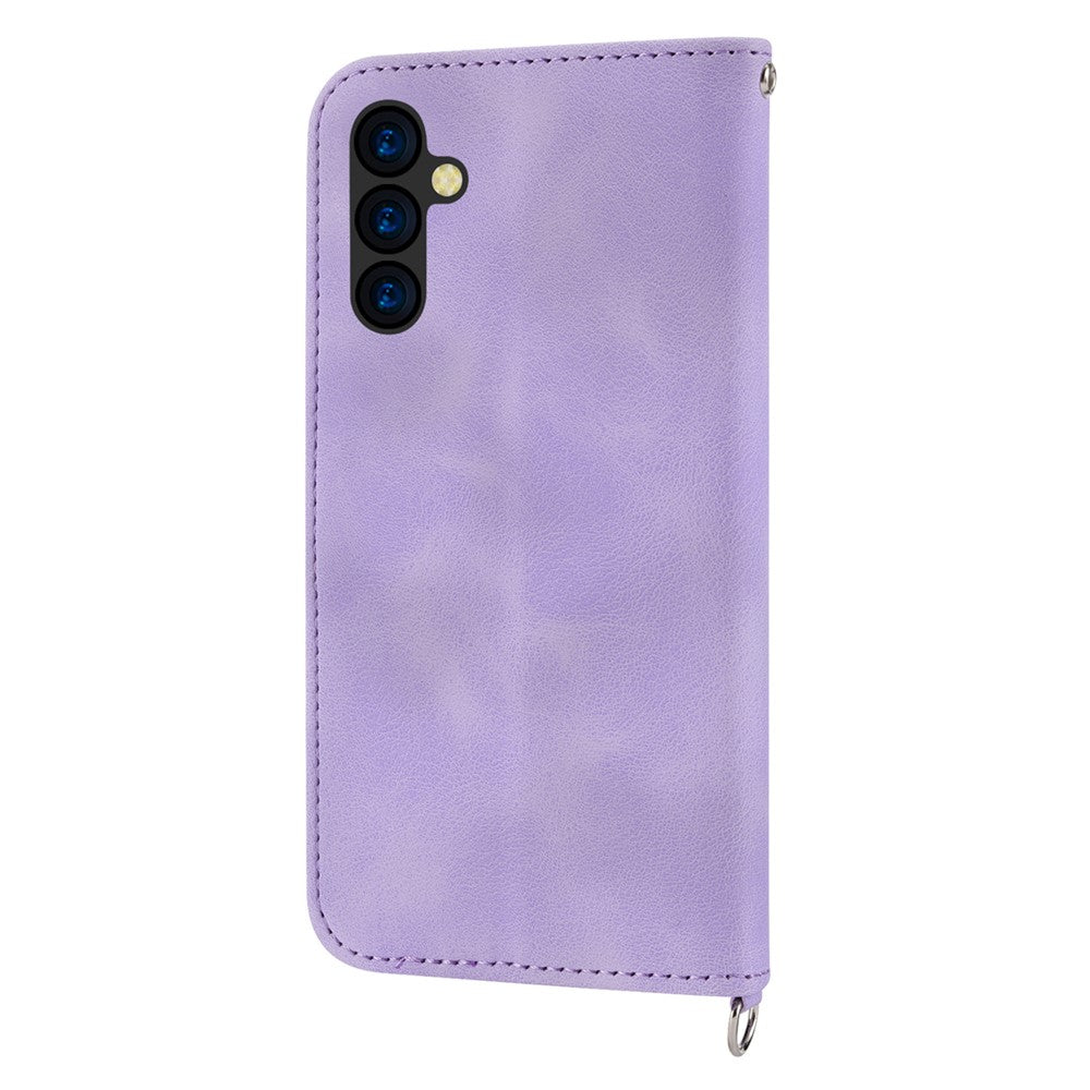 Til Samsung Galaxy A35 5G mobiltelefoncover Blomstermønster i TPU+PU-læder med stropper