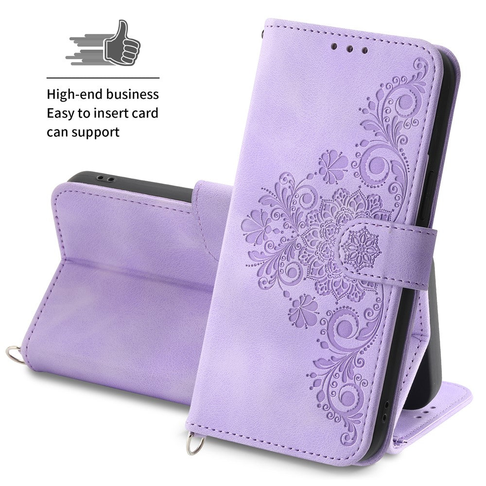 Til Samsung Galaxy A35 5G mobiltelefoncover Blomstermønster i TPU+PU-læder med stropper