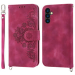 Til Samsung Galaxy A35 5G mobiltelefoncover Blomstermønster i TPU+PU-læder med stropper