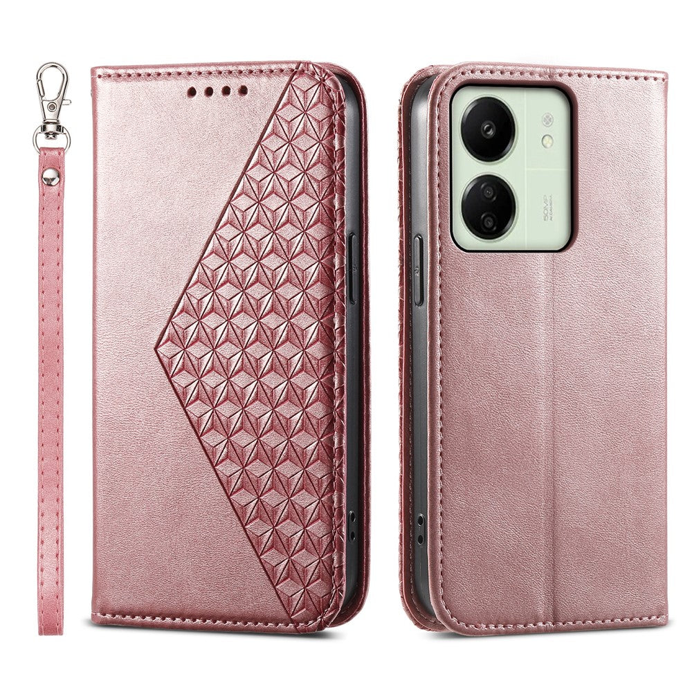 For Xiaomi Redmi 13C 4G / 13C 5G / Poco C65 4G / Poco M6 5G / 13R 5G Case Imprinted Rhombus Pattern PU Leather Mobile Phone Cover