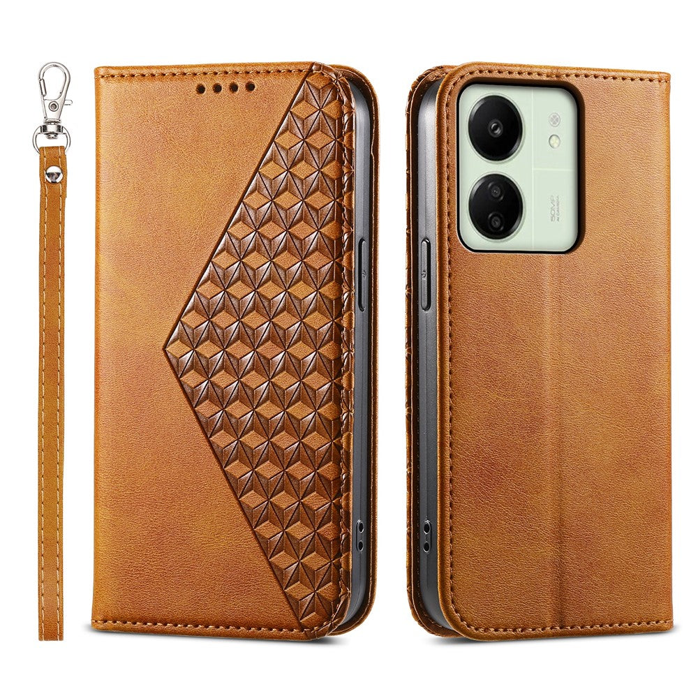 For Xiaomi Redmi 13C 4G / 13C 5G / Poco C65 4G / Poco M6 5G / 13R 5G Case Imprinted Rhombus Pattern PU Leather Mobile Phone Cover