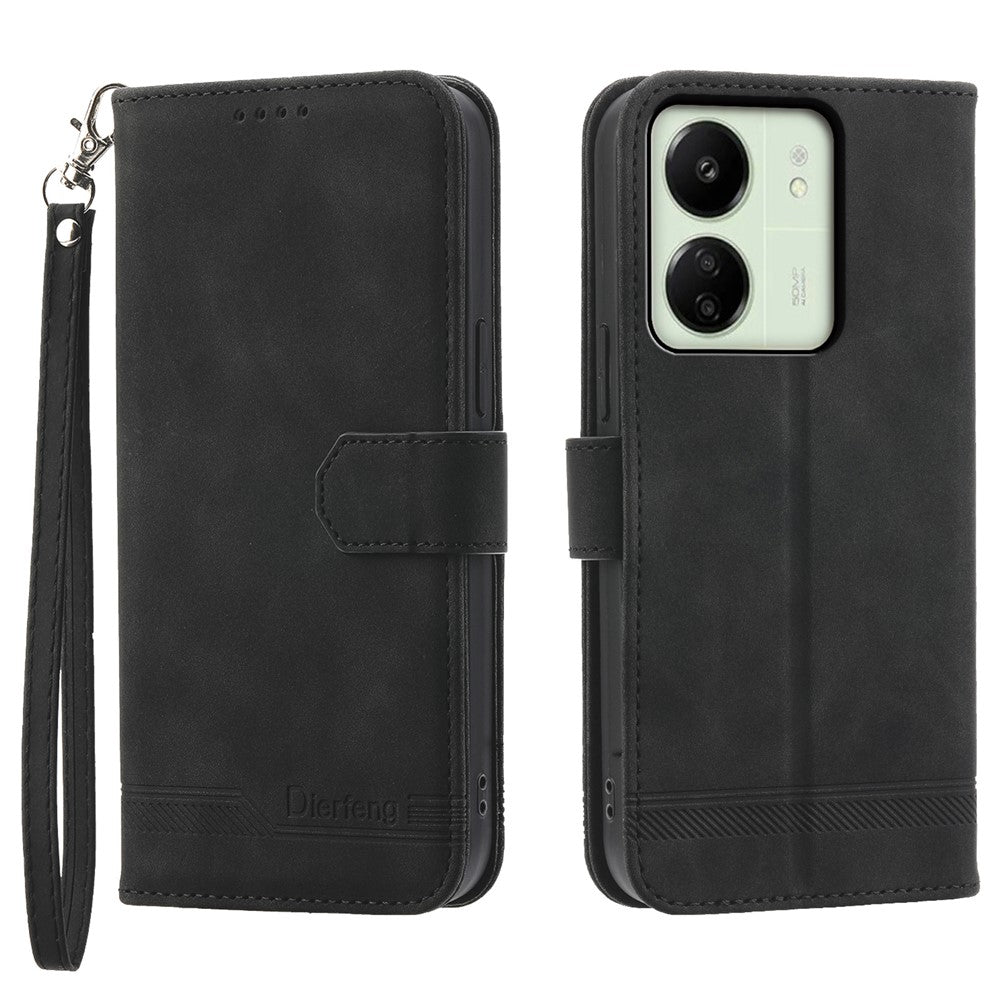 DIERFENG DF-03 För Xiaomi Redmi 13C 4G / 13C 5G / Poco C65 4G / Poco M6 5G / 13R 5G Skal PU-läder Flipkortshållare Smartphone-fodral