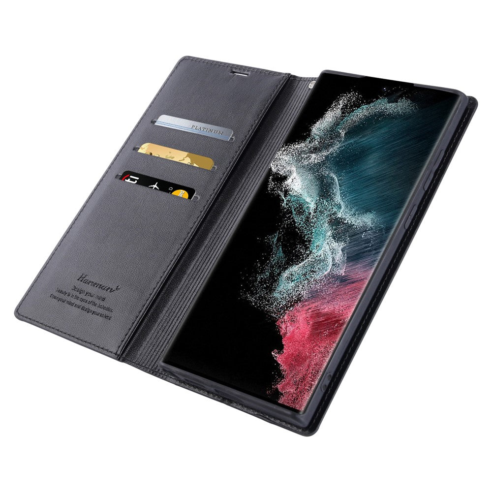 HANMAN Minuo Series For Samsung Galaxy S24 Ultra Magnetic Case PU Leather Wallet Phone Cover