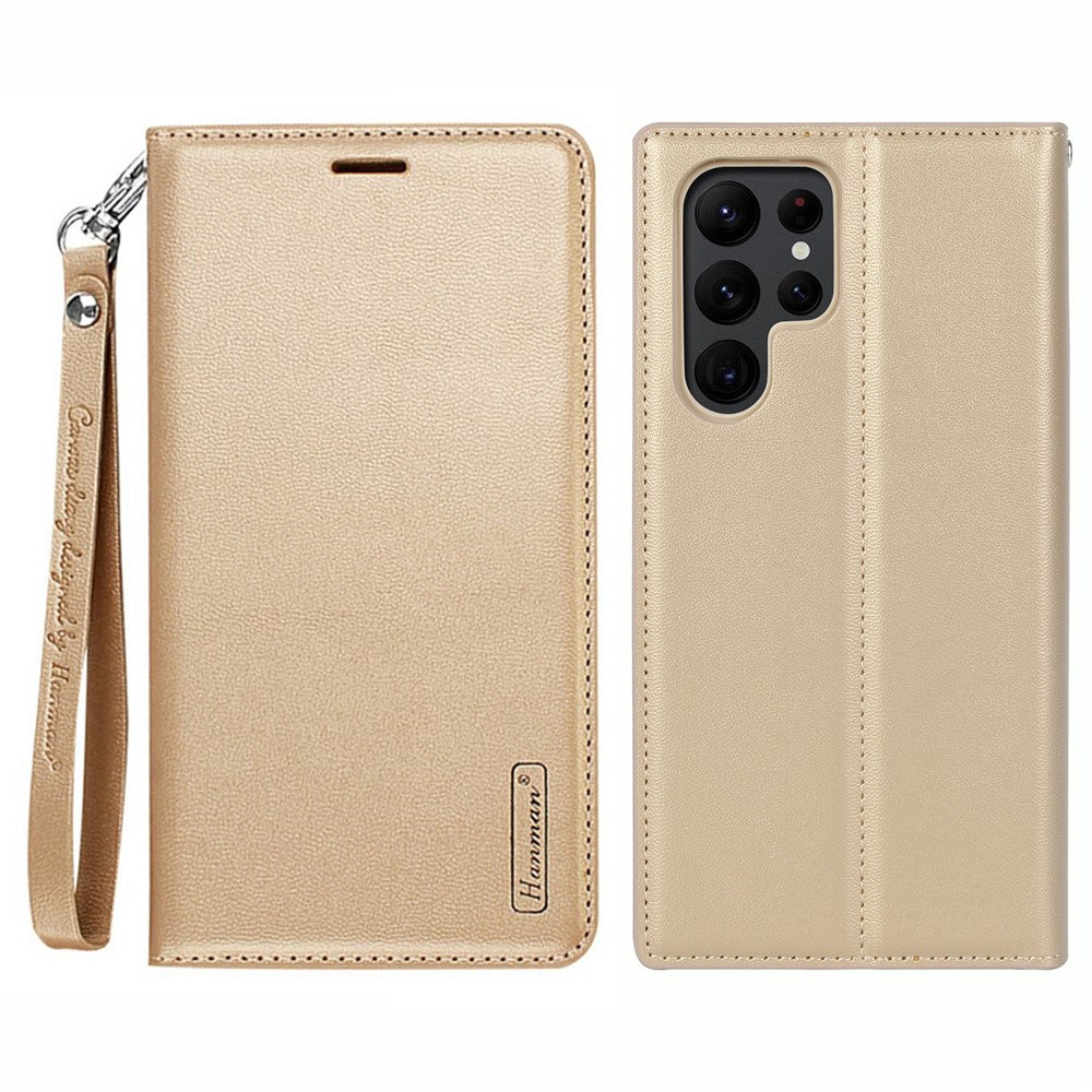 HANMAN Minuo Series For Samsung Galaxy S24 Ultra Magnetic Case PU Leather Wallet Phone Cover