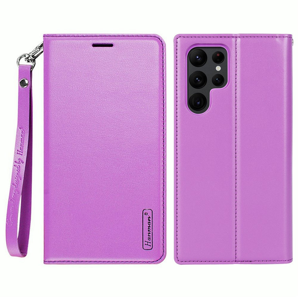 HANMAN Minuo Series For Samsung Galaxy S24 Ultra Magnetic Case PU Leather Wallet Phone Cover