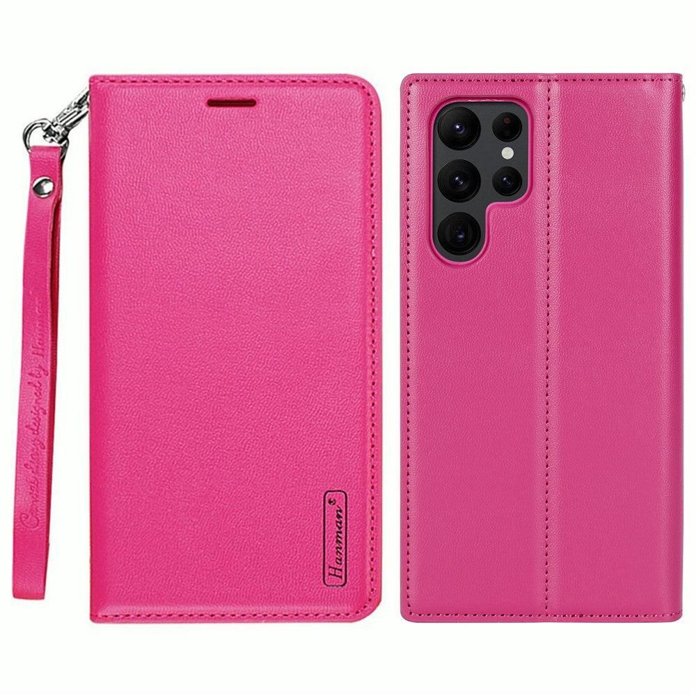 HANMAN Minuo Series For Samsung Galaxy S24 Ultra Magnetic Case PU Leather Wallet Phone Cover
