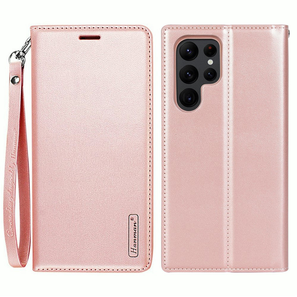 HANMAN Minuo Series For Samsung Galaxy S24 Ultra Magnetic Case PU Leather Wallet Phone Cover