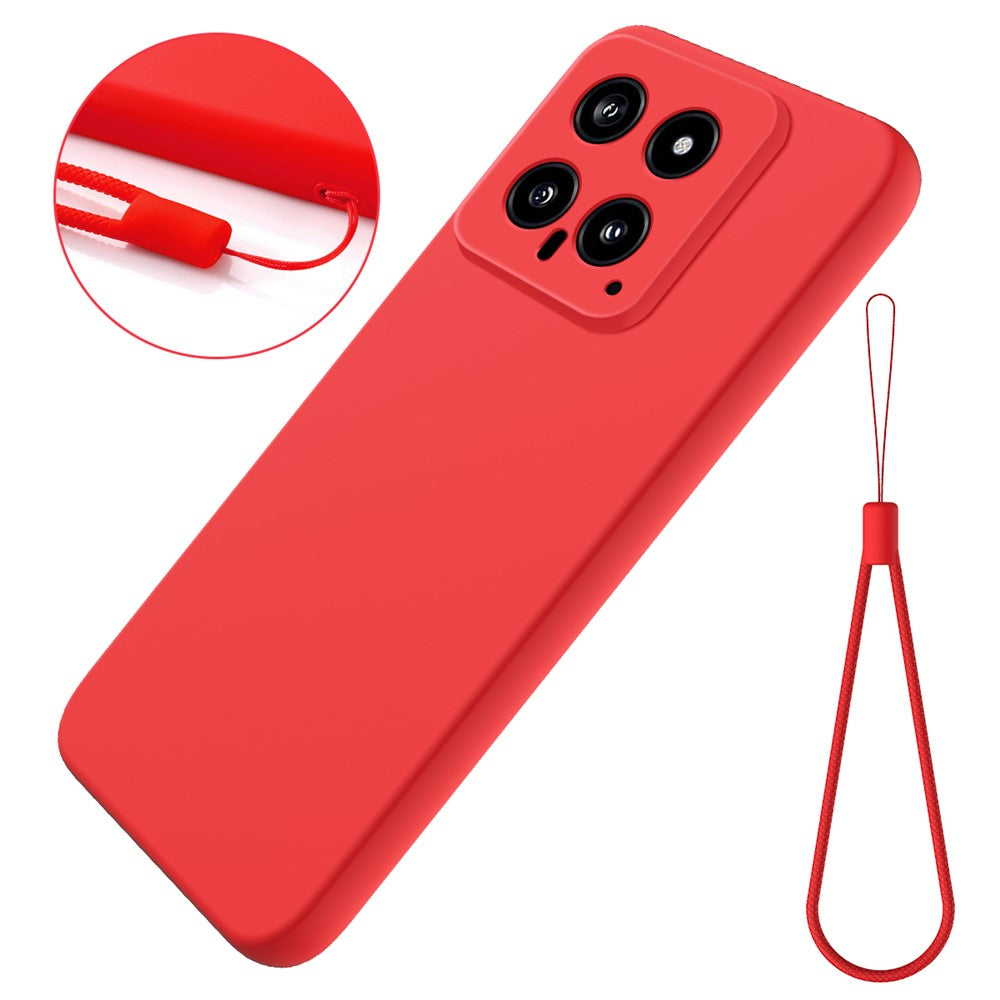 For Xiaomi 14 Silicone Case with a Strap Mobile Phone Back Cover Protector