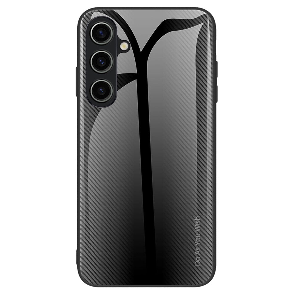 Samsung Galaxy A15 4G mobilskal Kolfiberstruktur Härdat Glas Bakstycke