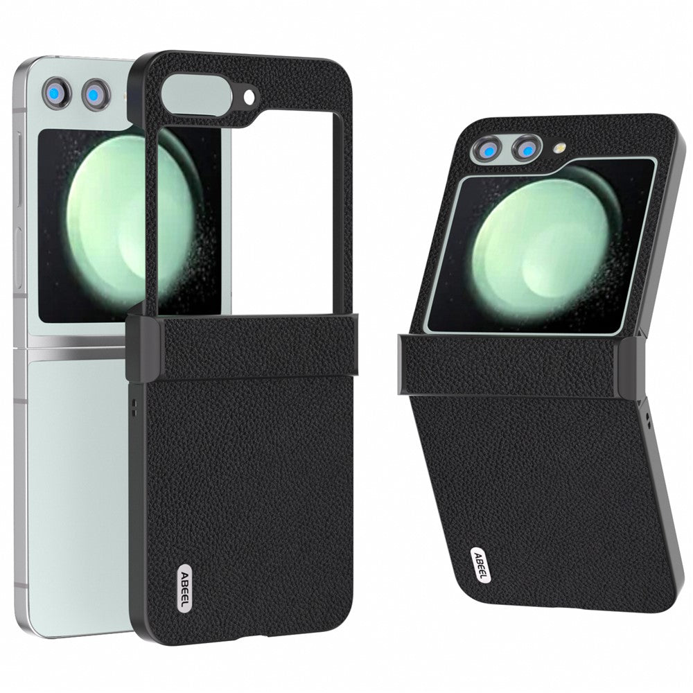 ABEEL For Samsung Galaxy Z Flip5 5G Litchi Texture Case Genuine Cow Leather Phone Back Cover