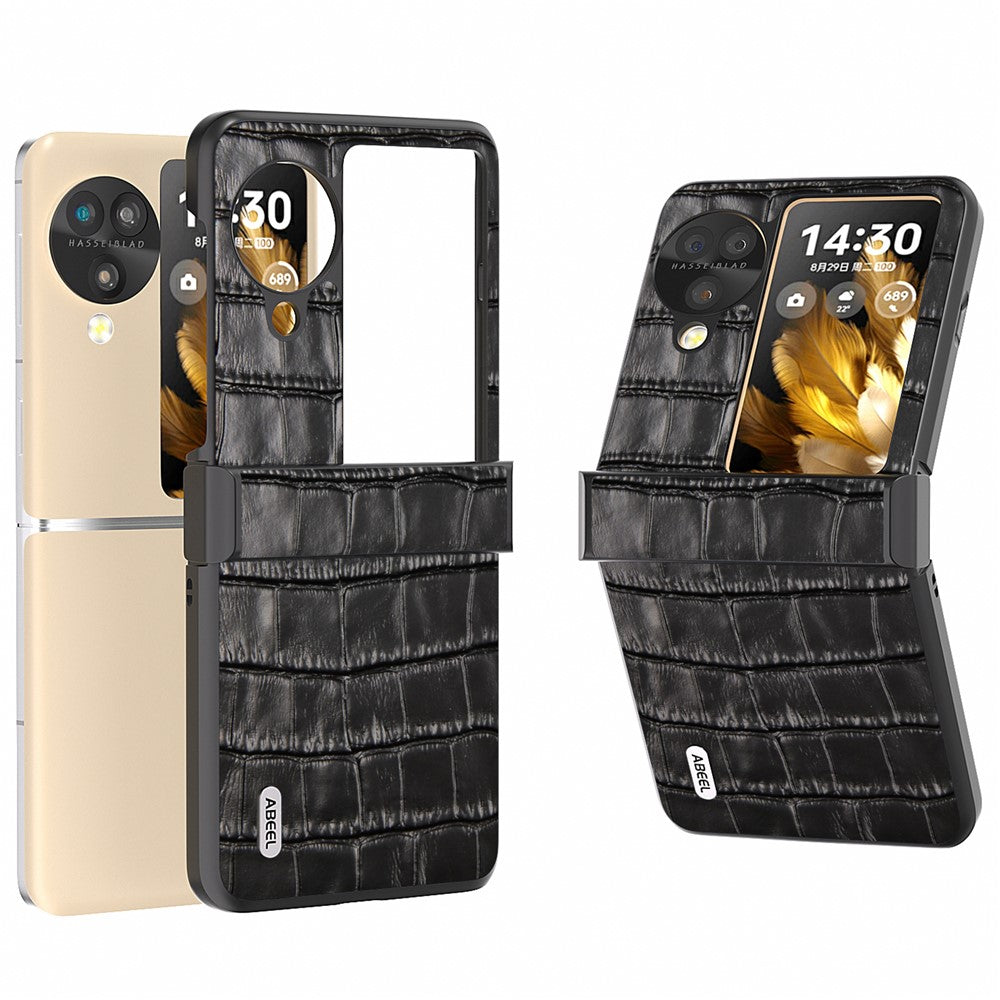 ABEEL For Oppo Find N3 Flip 5G Phone Case Genuine Cow Leather Slim Cover