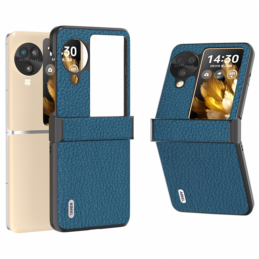 ABEEL For Oppo Find N3 Flip 5G Phone Case Genuine Cow Leather+PC Hinge Protection Cover