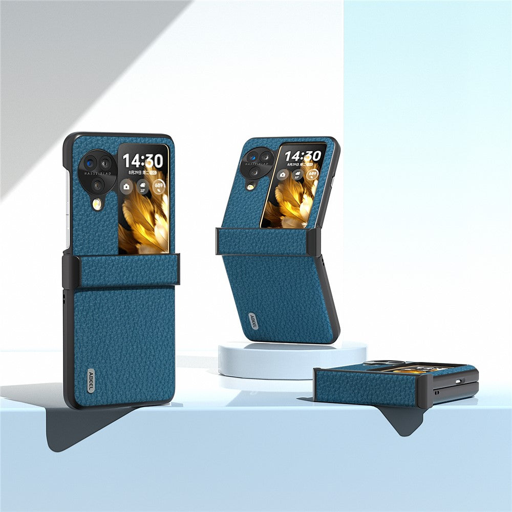 ABEEL For Oppo Find N3 Flip 5G Phone Case Genuine Cow Leather+PC Hinge Protection Cover