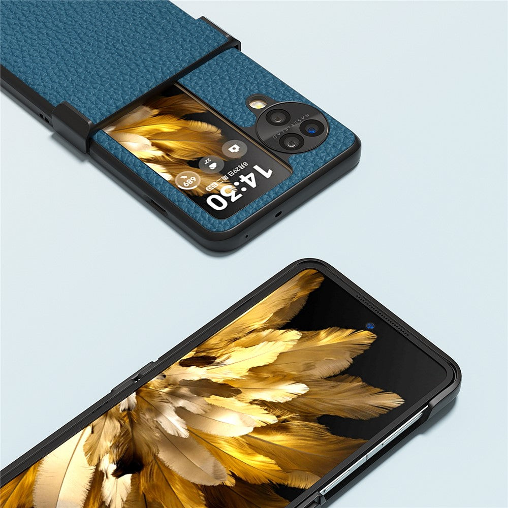 ABEEL For Oppo Find N3 Flip 5G Phone Case Genuine Cow Leather+PC Hinge Protection Cover