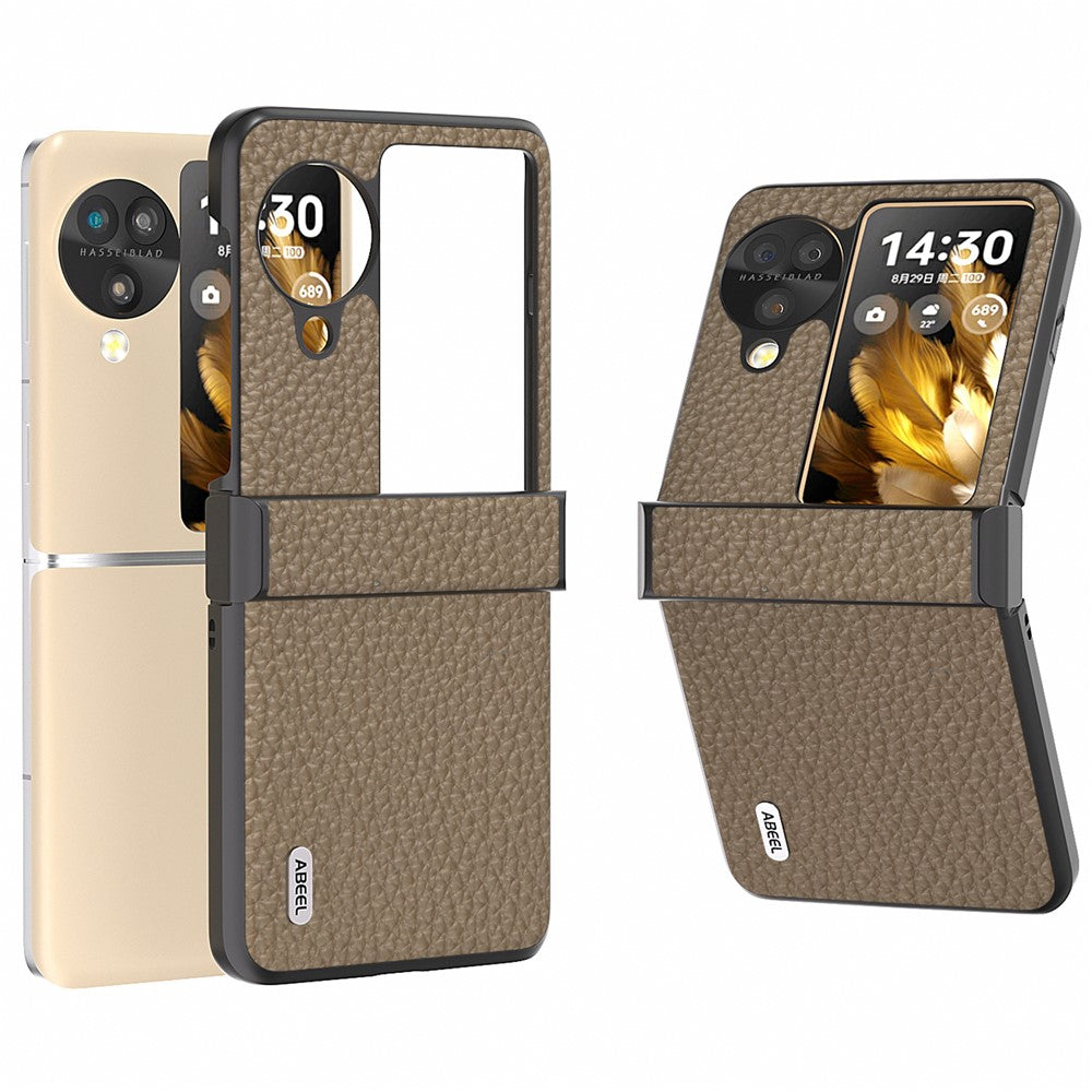 ABEEL For Oppo Find N3 Flip 5G Phone Case Genuine Cow Leather+PC Hinge Protection Cover