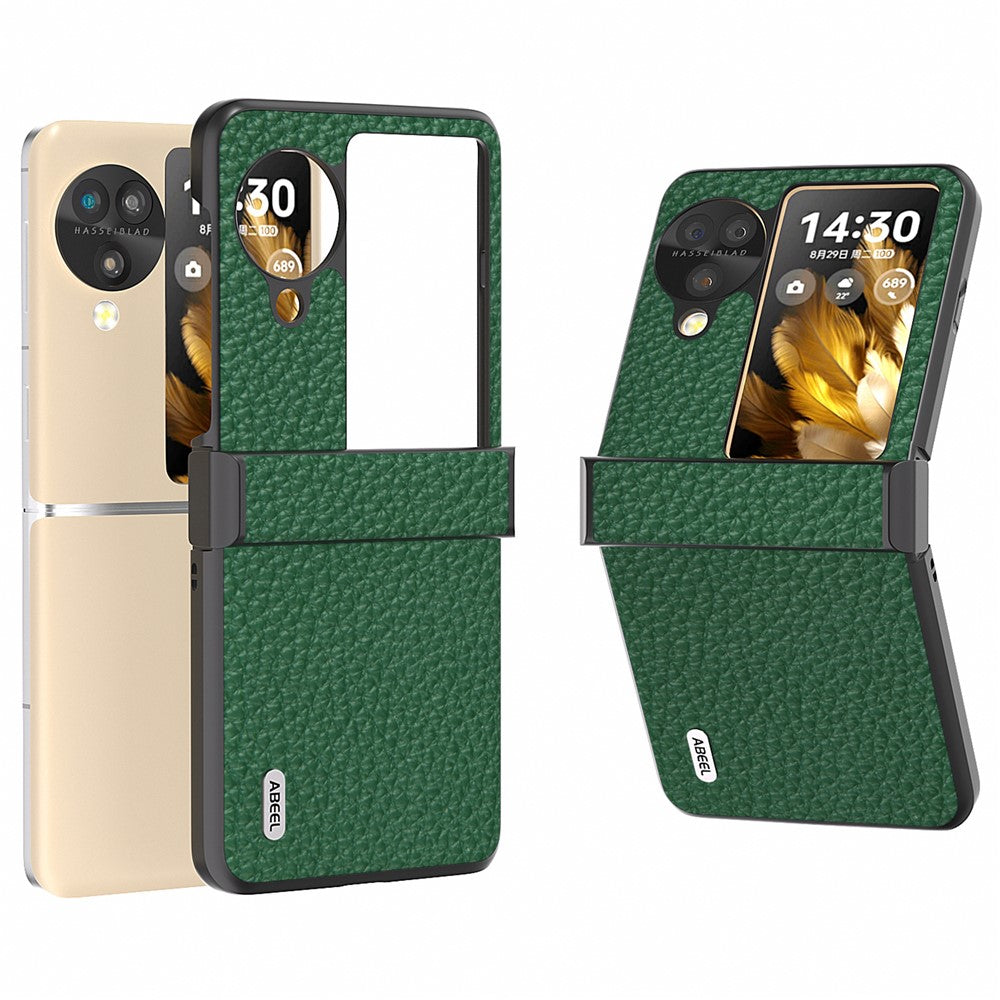 ABEEL For Oppo Find N3 Flip 5G Phone Case Genuine Cow Leather+PC Hinge Protection Cover