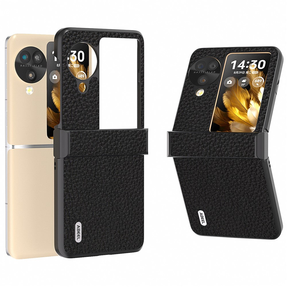 ABEEL For Oppo Find N3 Flip 5G Phone Case Genuine Cow Leather+PC Hinge Protection Cover