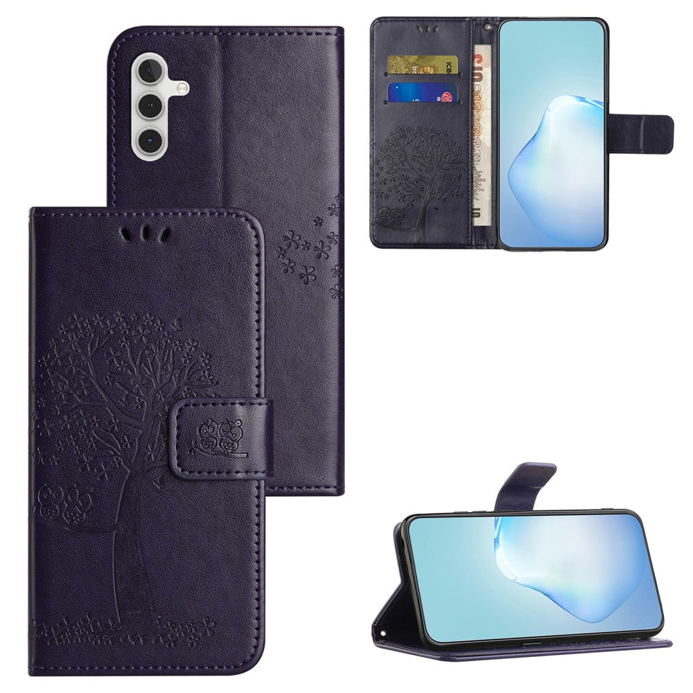 For Samsung Galaxy A35 5G Case Owl Tree Imprinted Leather Stand Wallet Phone Cover
