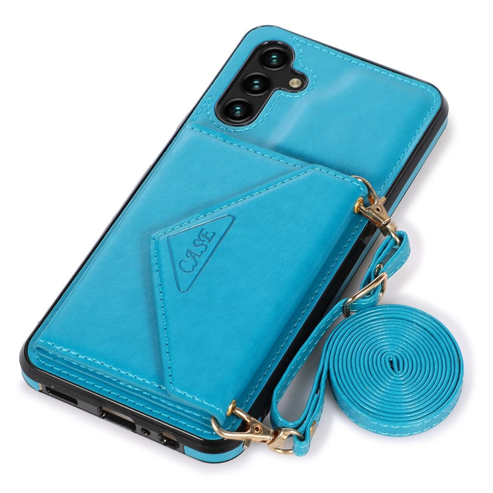 Til Samsung Galaxy A15 4G / 5G Cover Kortholder PU+TPU Cover med Skulderrem
