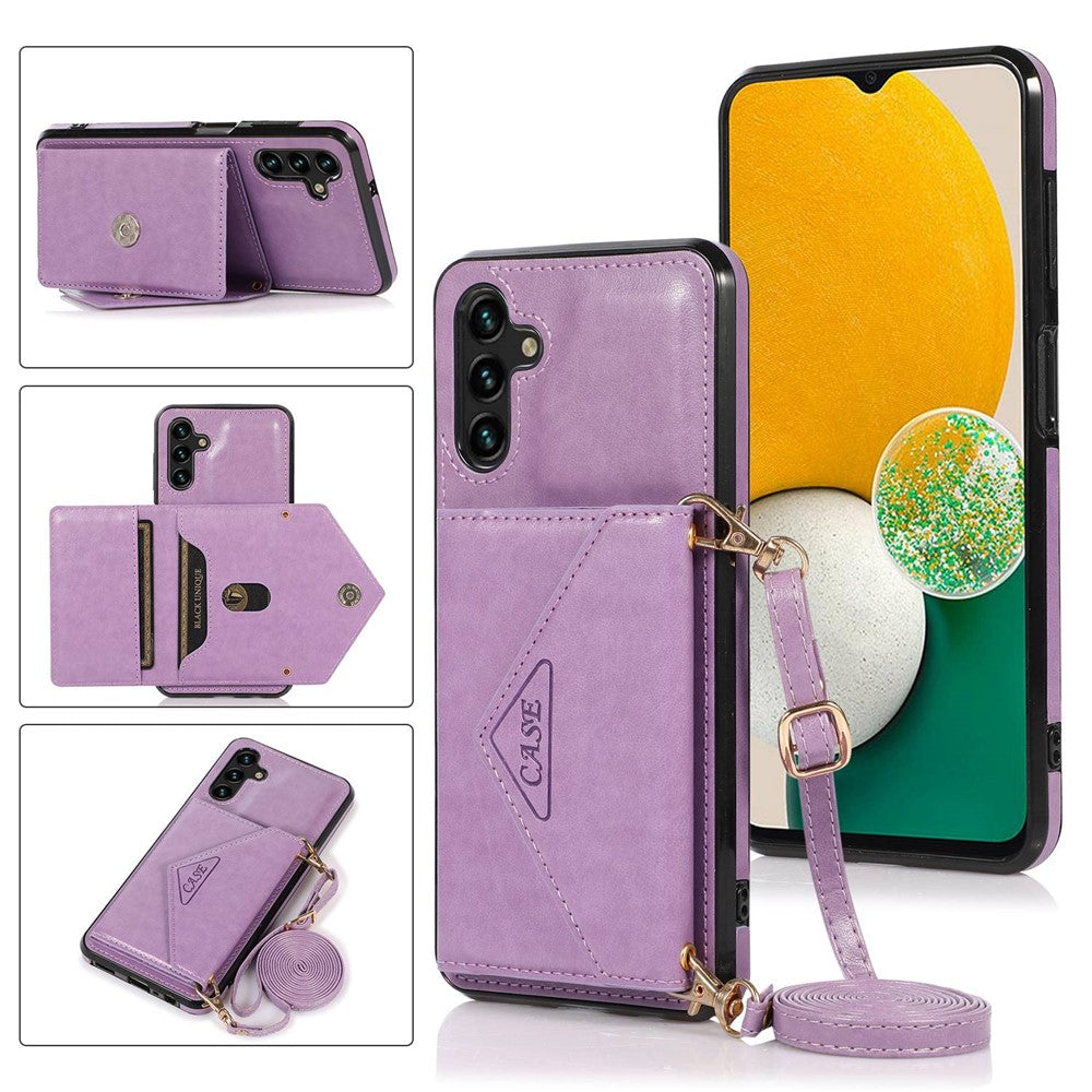 Til Samsung Galaxy A15 4G / 5G Cover Kortholder PU+TPU Cover med Skulderrem