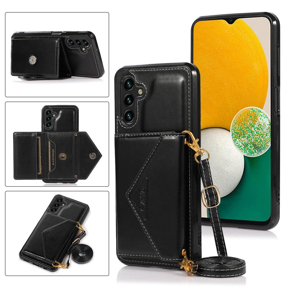Til Samsung Galaxy A15 4G / 5G Cover Kortholder PU+TPU Cover med Skulderrem