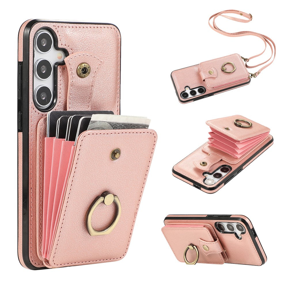Til Samsung Galaxy A15 5G TPU+PU lædertelefoncover telefonetui med kortholder og støttefod