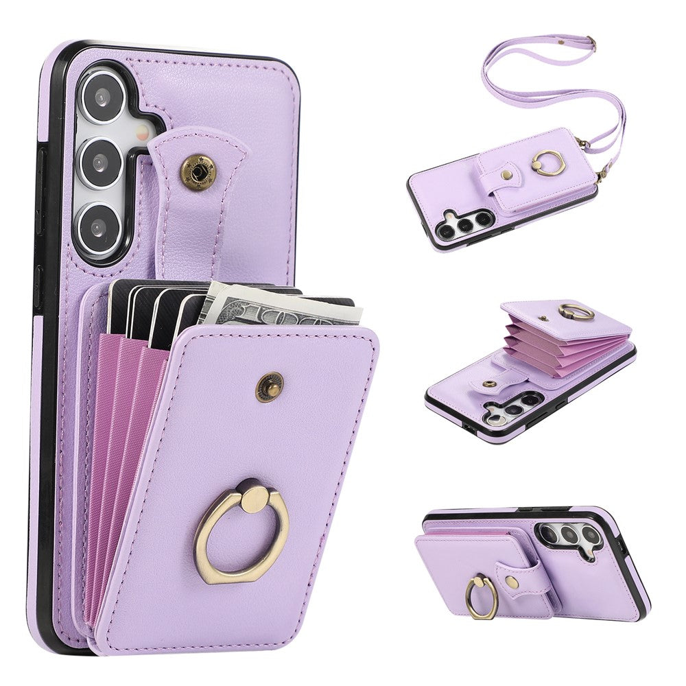For Samsung Galaxy A24 4G (162.1 x 77.6 x 8.3mm) Case Kickstand Slim-Fit TPU+PU Leather Mobile Phone Cover